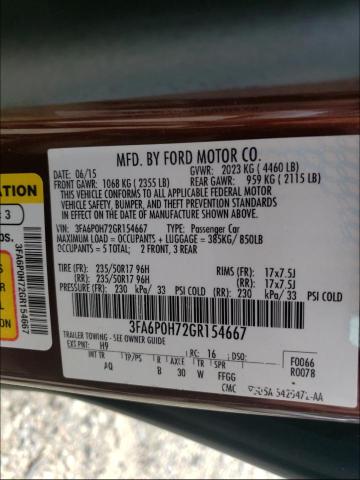 Photo 9 VIN: 3FA6P0H72GR154667 - FORD FUSION 