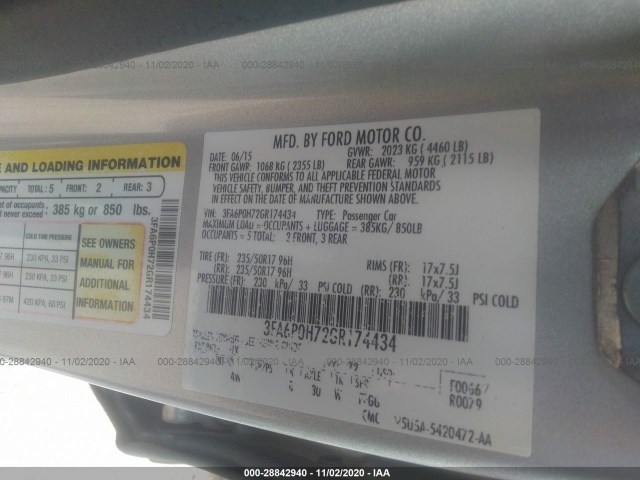 Photo 8 VIN: 3FA6P0H72GR174434 - FORD FUSION 