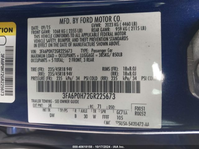 Photo 8 VIN: 3FA6P0H72GR225673 - FORD FUSION 