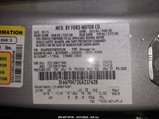 Photo 8 VIN: 3FA6P0H72GR237628 - FORD FUSION 