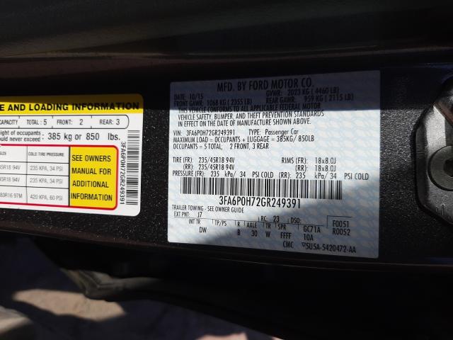 Photo 9 VIN: 3FA6P0H72GR249391 - FORD FUSION SE 