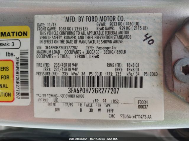 Photo 8 VIN: 3FA6P0H72GR277207 - FORD FUSION 