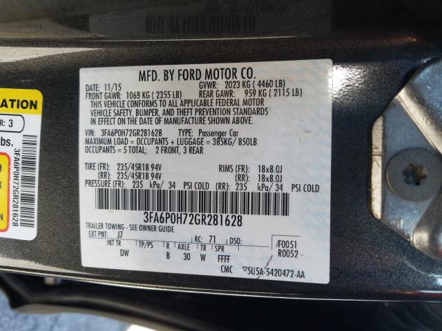 Photo 9 VIN: 3FA6P0H72GR281628 - FORD FUSION 