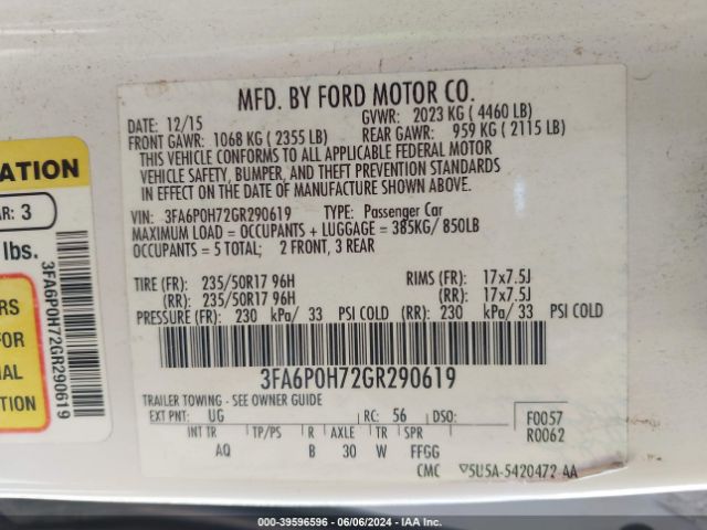 Photo 8 VIN: 3FA6P0H72GR290619 - FORD FUSION 