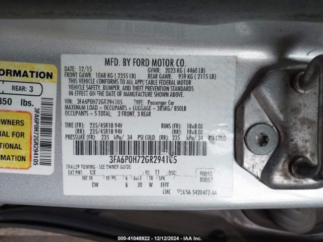 Photo 8 VIN: 3FA6P0H72GR294105 - FORD FUSION 