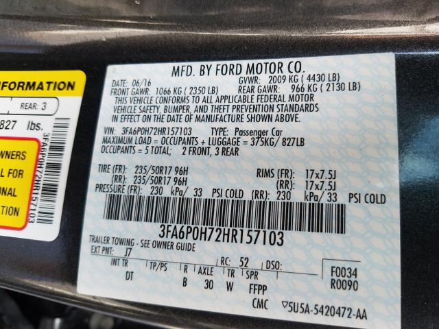 Photo 9 VIN: 3FA6P0H72HR157103 - FORD FUSION 