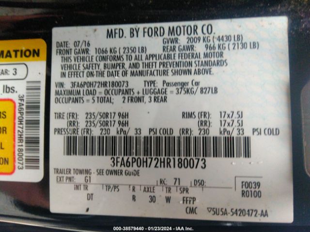 Photo 8 VIN: 3FA6P0H72HR180073 - FORD FUSION 