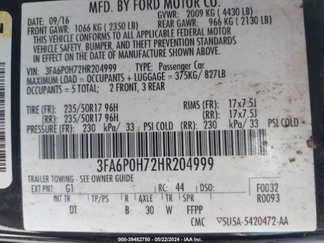 Photo 8 VIN: 3FA6P0H72HR204999 - FORD FUSION 