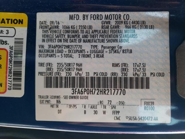 Photo 11 VIN: 3FA6P0H72HR217770 - FORD FUSION SE 