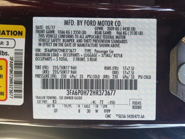 Photo 9 VIN: 3FA6P0H72HR373677 - FORD FUSION 