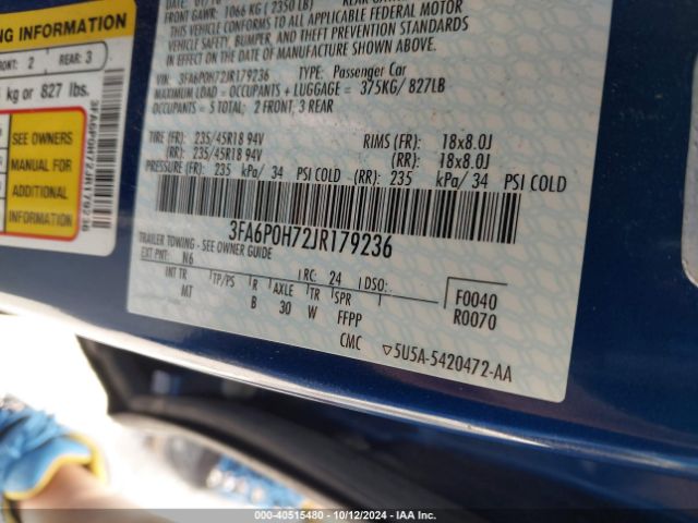 Photo 8 VIN: 3FA6P0H72JR179236 - FORD FUSION 