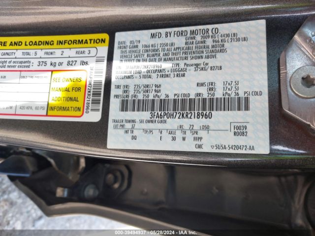 Photo 8 VIN: 3FA6P0H72KR218960 - FORD FUSION 