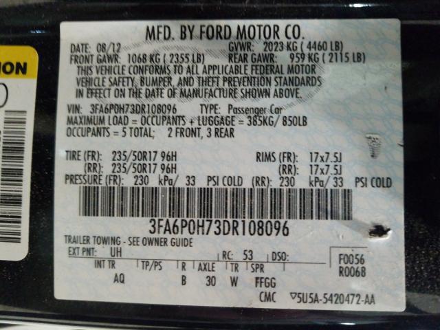 Photo 9 VIN: 3FA6P0H73DR108096 - FORD FUSION SE 