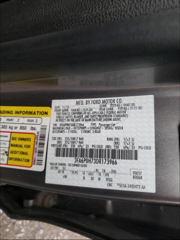 Photo 9 VIN: 3FA6P0H73DR173966 - FORD FUSION 