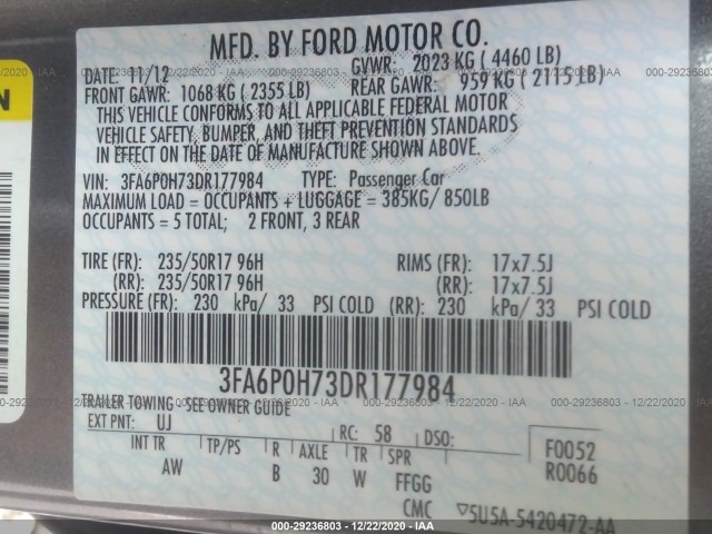 Photo 8 VIN: 3FA6P0H73DR177984 - FORD FUSION 