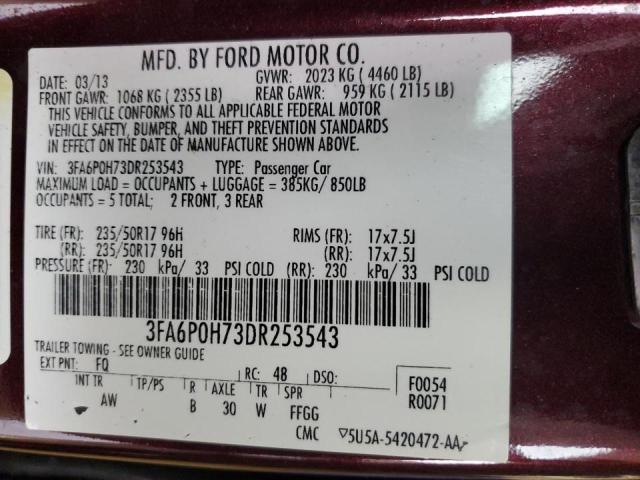 Photo 11 VIN: 3FA6P0H73DR253543 - FORD FUSION SE 