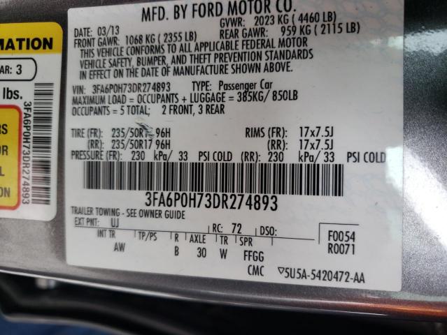 Photo 9 VIN: 3FA6P0H73DR274893 - FORD FUSION SE 