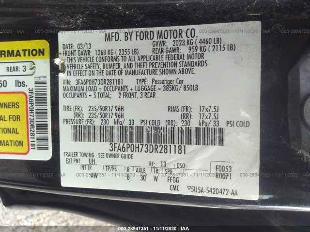 Photo 8 VIN: 3FA6P0H73DR281181 - FORD FUSION 