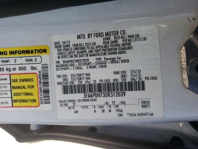 Photo 9 VIN: 3FA6P0H73DR312039 - FORD FUSION SE 