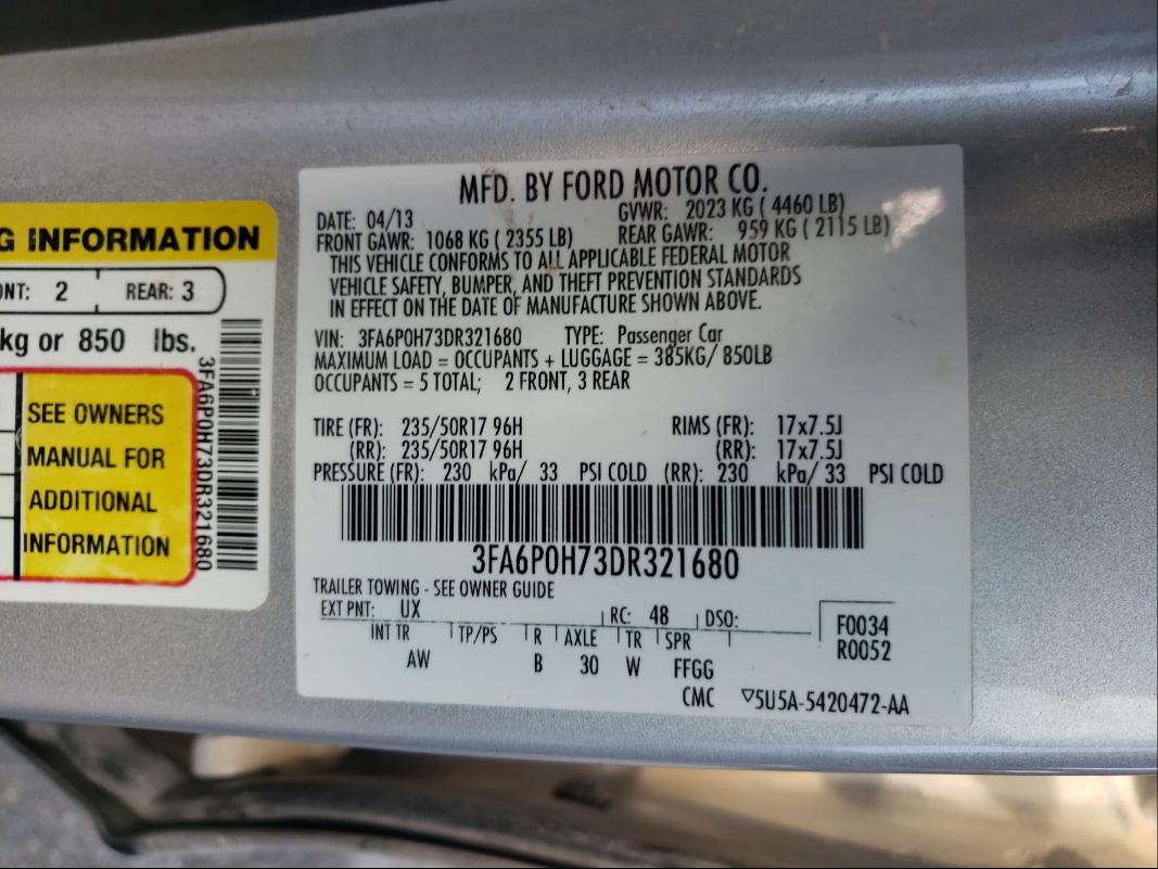 Photo 9 VIN: 3FA6P0H73DR321680 - FORD FUSION 