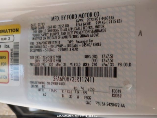 Photo 8 VIN: 3FA6P0H73ER112411 - FORD FUSION 