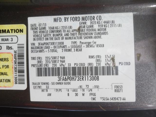 Photo 9 VIN: 3FA6P0H73ER113008 - FORD FUSION SE 