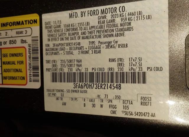 Photo 8 VIN: 3FA6P0H73ER214548 - FORD FUSION 