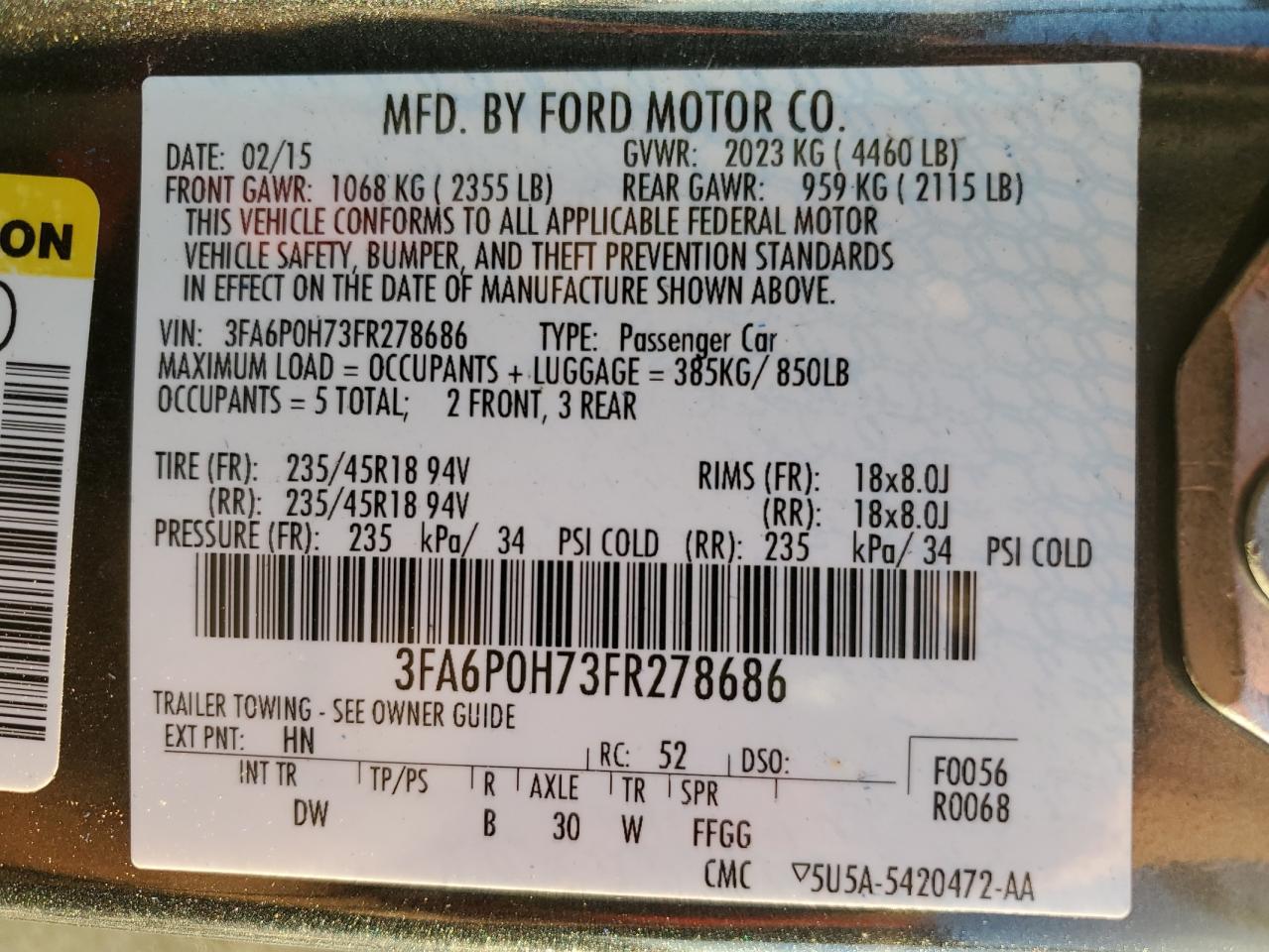 Photo 11 VIN: 3FA6P0H73FR278686 - FORD FUSION 