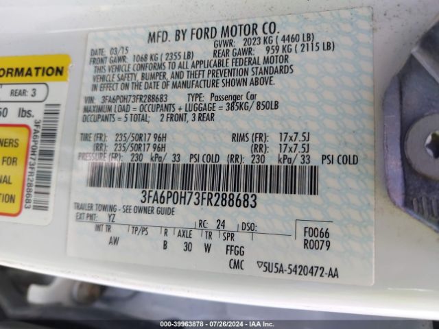 Photo 8 VIN: 3FA6P0H73FR288683 - FORD FUSION 