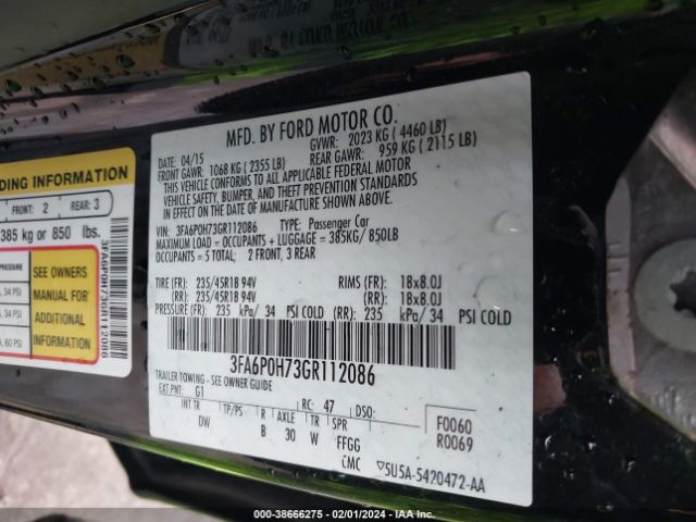 Photo 8 VIN: 3FA6P0H73GR112086 - FORD FUSION 