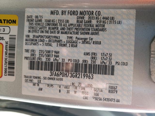 Photo 9 VIN: 3FA6P0H73GR219963 - FORD FUSION SE 