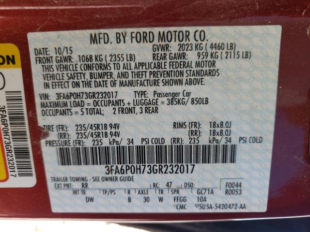 Photo 9 VIN: 3FA6P0H73GR232017 - FORD FUSION SE 