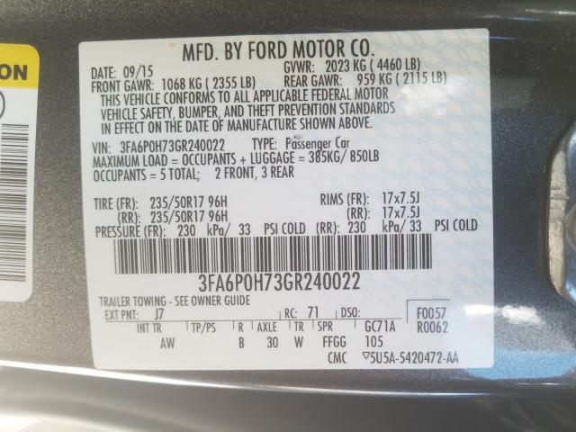 Photo 9 VIN: 3FA6P0H73GR240022 - FORD FUSION 