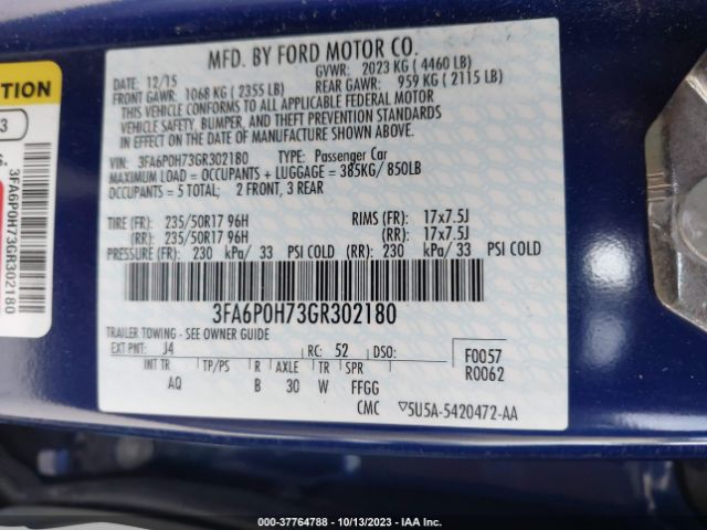 Photo 8 VIN: 3FA6P0H73GR302180 - FORD FUSION 