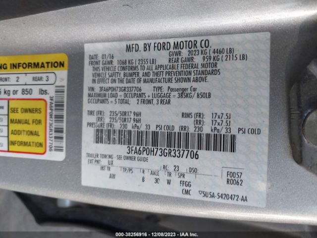 Photo 8 VIN: 3FA6P0H73GR337706 - FORD FUSION 