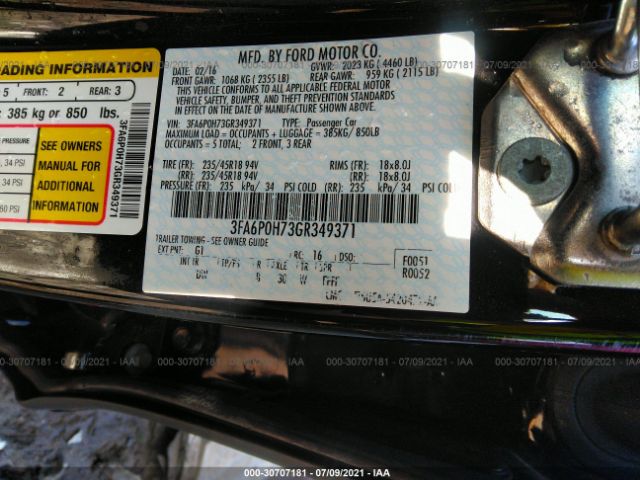 Photo 8 VIN: 3FA6P0H73GR349371 - FORD FUSION 