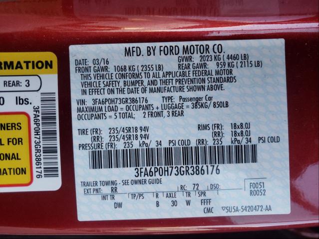 Photo 9 VIN: 3FA6P0H73GR386176 - FORD FUSION SE 