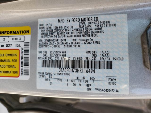 Photo 9 VIN: 3FA6P0H73HR116494 - FORD FUSION SE 