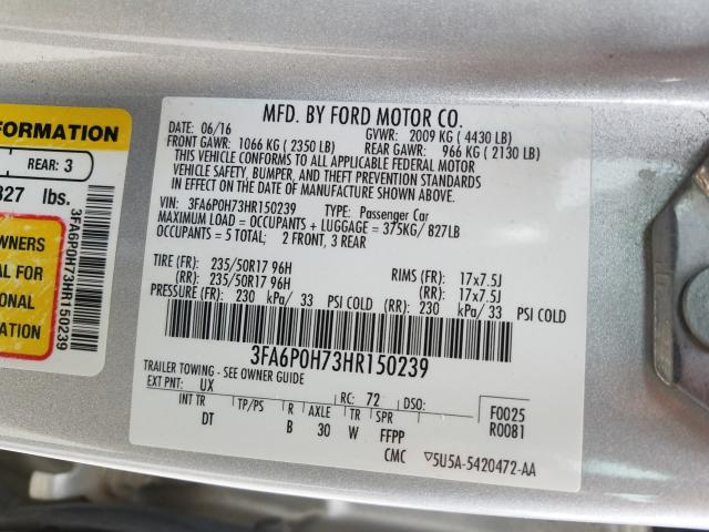 Photo 9 VIN: 3FA6P0H73HR150239 - FORD FUSION 