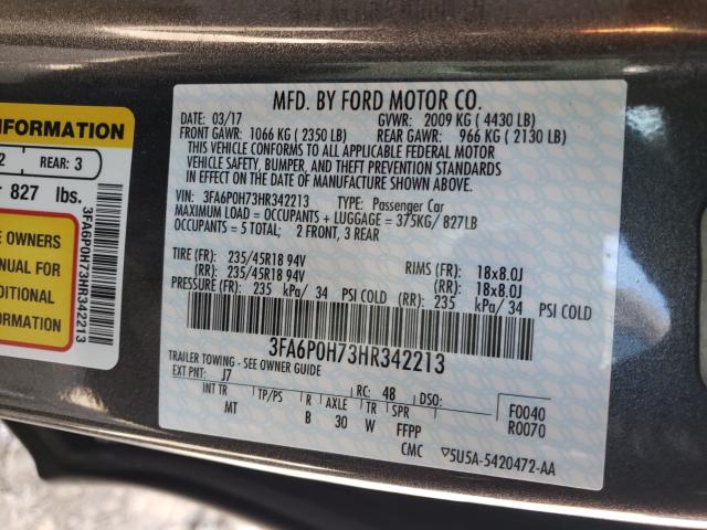 Photo 9 VIN: 3FA6P0H73HR342213 - FORD FUSION SE 