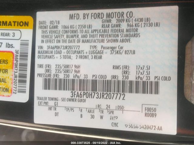 Photo 8 VIN: 3FA6P0H73JR207772 - FORD FUSION 