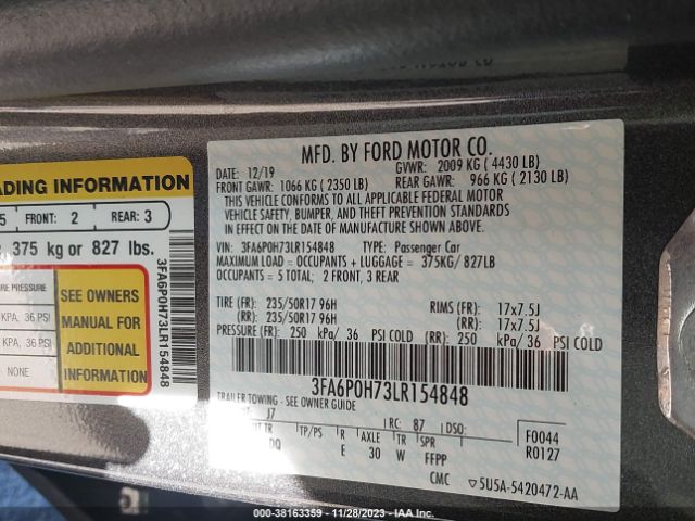 Photo 8 VIN: 3FA6P0H73LR154848 - FORD FUSION 