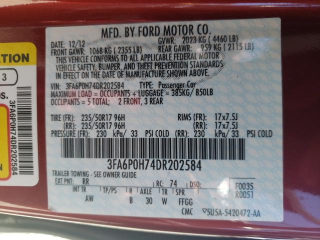 Photo 9 VIN: 3FA6P0H74DR202584 - FORD FUSION SE 