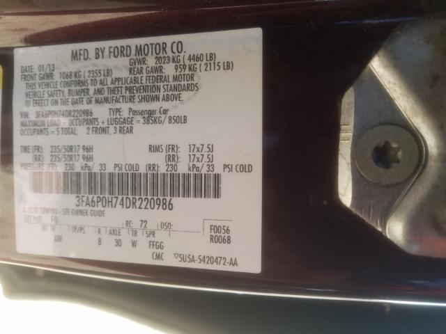 Photo 9 VIN: 3FA6P0H74DR220986 - FORD FUSION SE 