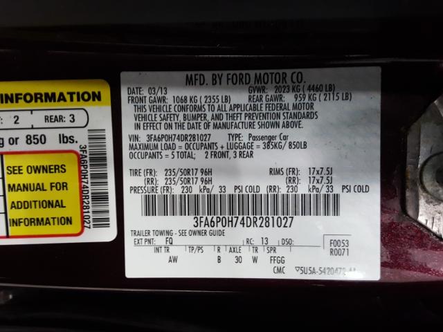 Photo 9 VIN: 3FA6P0H74DR281027 - FORD FUSION 