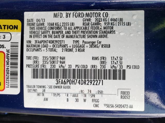 Photo 9 VIN: 3FA6P0H74DR292271 - FORD FUSION SE 