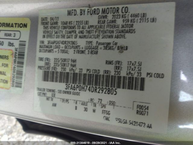 Photo 8 VIN: 3FA6P0H74DR292805 - FORD FUSION 