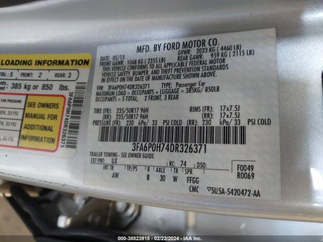 Photo 8 VIN: 3FA6P0H74DR326371 - FORD FUSION 