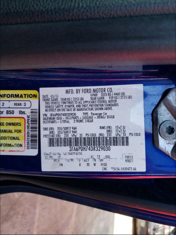 Photo 9 VIN: 3FA6P0H74DR329030 - FORD FUSION SE 