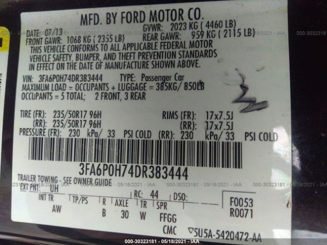 Photo 8 VIN: 3FA6P0H74DR383444 - FORD FUSION 